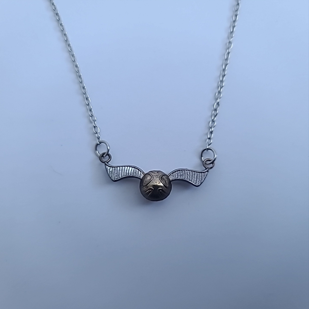 Harry Potter Sterling Silver Cross Chain Little Golden Snitch Pendant Necklace